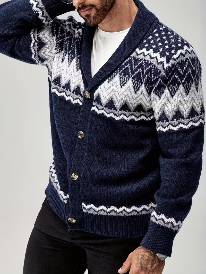 Lucas Men’s Nordic Knit Button Cardigan - Shawl Collar Winter Sweater
