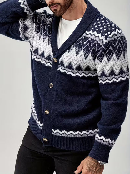 Lucas Men’s Nordic Knit Button Cardigan - Shawl Collar Winter Sweater
