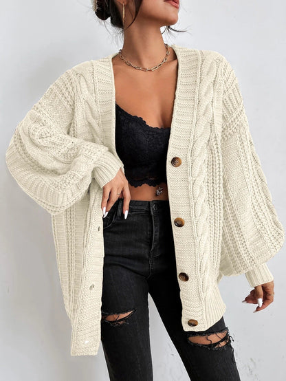 Viana Women’s Oversized Cable Knit Cardigan - Button Front Sweater