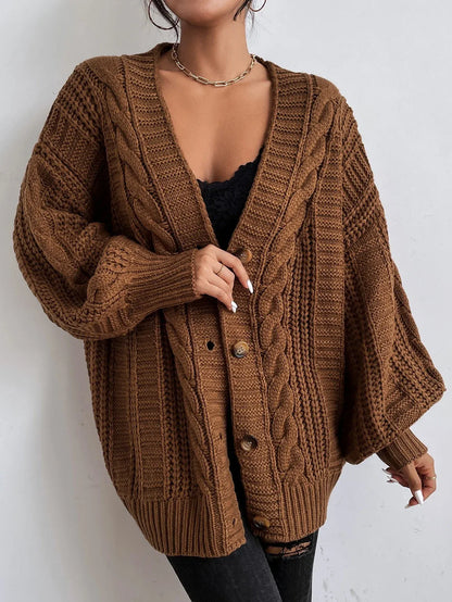 Viana Women’s Oversized Cable Knit Cardigan - Button Front Sweater