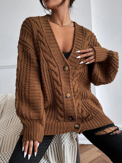 Viana Women’s Oversized Cable Knit Cardigan - Button Front Sweater