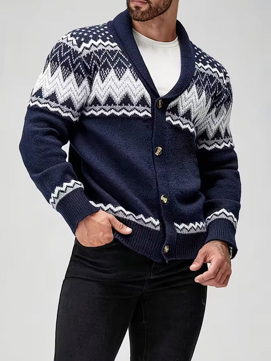 Lucas Men’s Nordic Knit Button Cardigan - Shawl Collar Winter Sweater