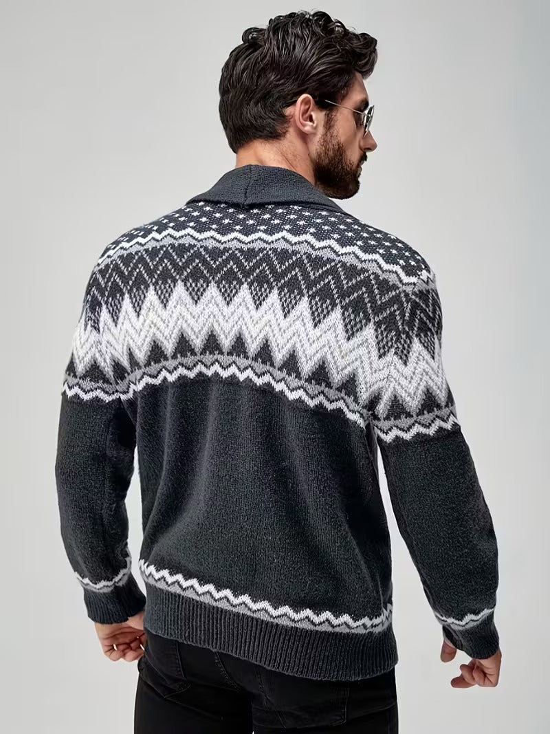 Lucas Men’s Nordic Knit Button Cardigan - Shawl Collar Winter Sweater