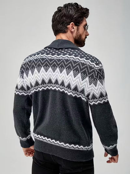 Lucas Men’s Nordic Knit Button Cardigan - Shawl Collar Winter Sweater