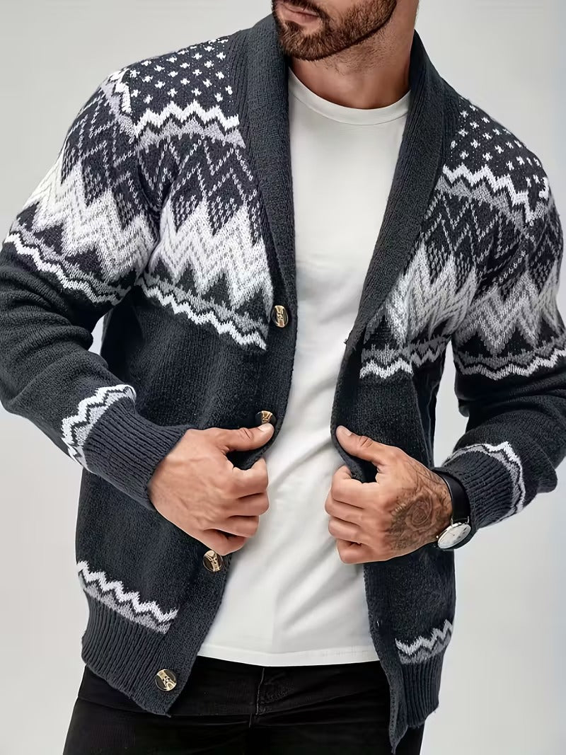 Lucas Men’s Nordic Knit Button Cardigan - Shawl Collar Winter Sweater