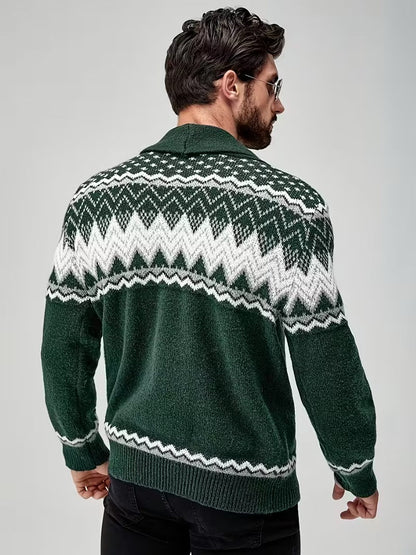 Lucas Men’s Nordic Knit Button Cardigan - Shawl Collar Winter Sweater