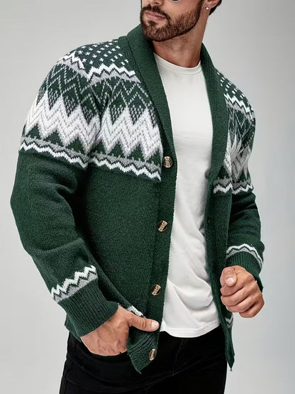 Lucas Men’s Nordic Knit Button Cardigan - Shawl Collar Winter Sweater