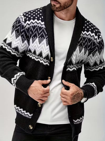 Lucas Men’s Nordic Knit Button Cardigan - Shawl Collar Winter Sweater