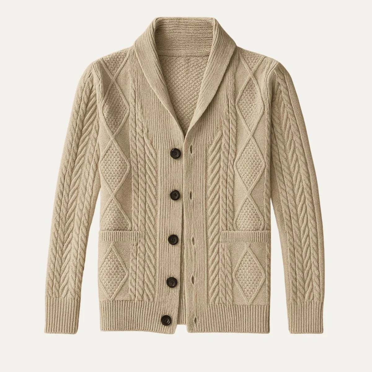 Jasper Men’s Cable-Knit Shawl Collar Cardigan - Classic Button-Up Sweater