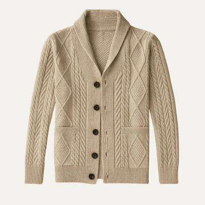 Jasper Men’s Cable-Knit Shawl Collar Cardigan - Classic Button-Up Sweater