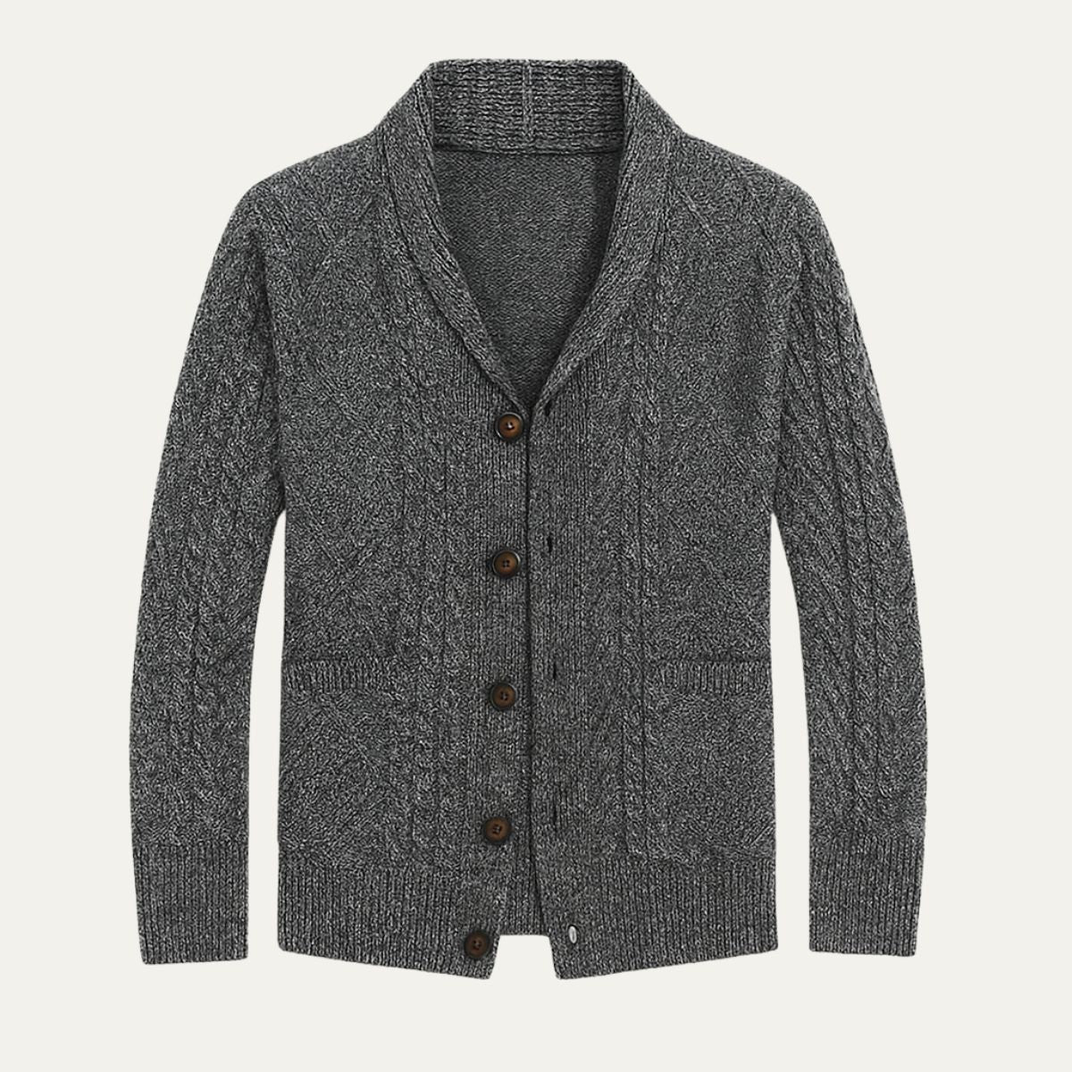 Jasper Men’s Cable-Knit Shawl Collar Cardigan - Classic Button-Up Sweater