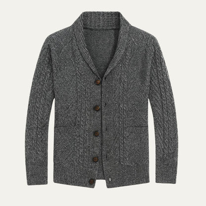 Jasper Men’s Cable-Knit Shawl Collar Cardigan - Classic Button-Up Sweater