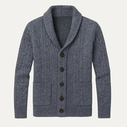 Jasper Men’s Cable-Knit Shawl Collar Cardigan - Classic Button-Up Sweater